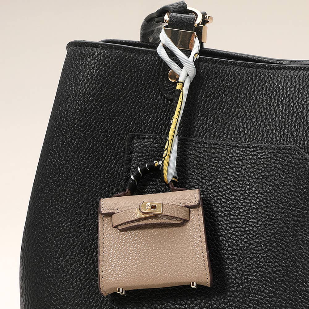 Faux leather mini purse - Bag charm - Taupe