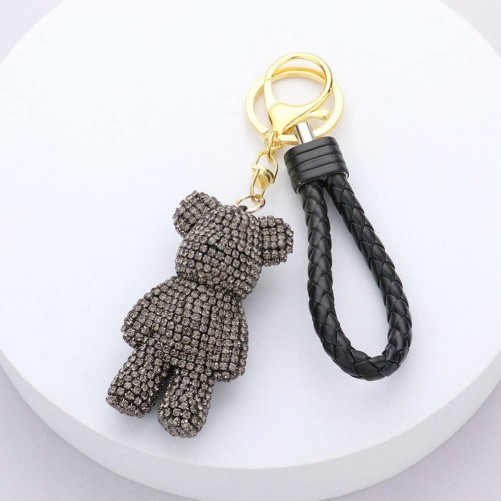 Bling bear figure - Faux leather - Strap keychain