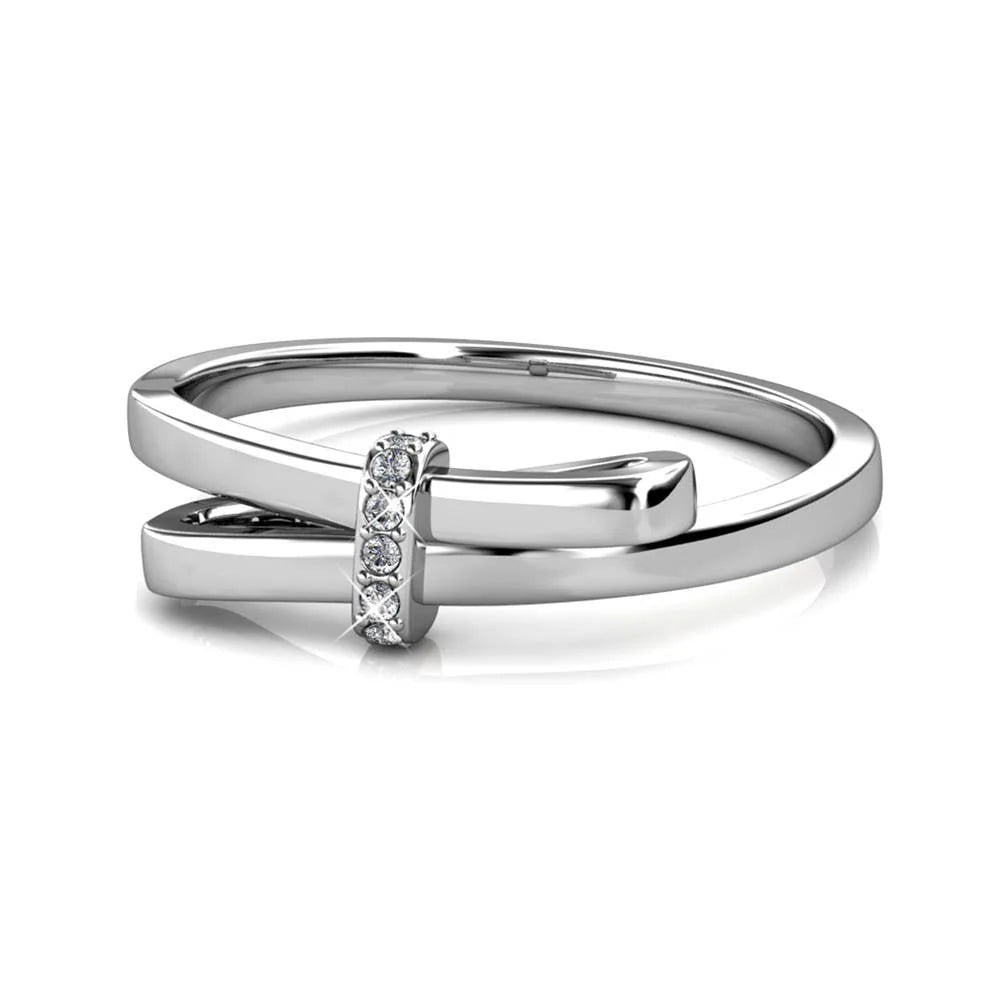 Luminous Bow ring - Silver and Crystal - Size 52