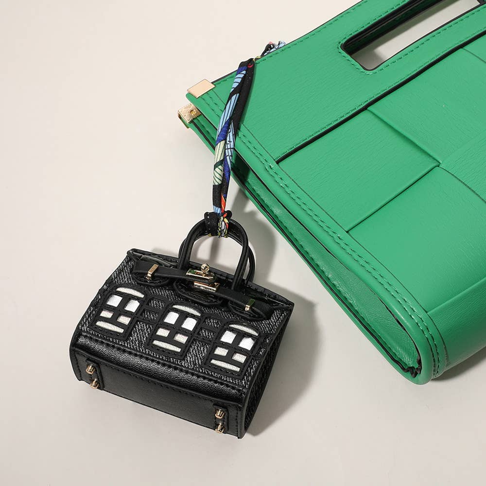 House printed faux leather mini purse - Bag charm - Denim