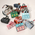 House printed faux leather mini purse - Bag charm - Camel