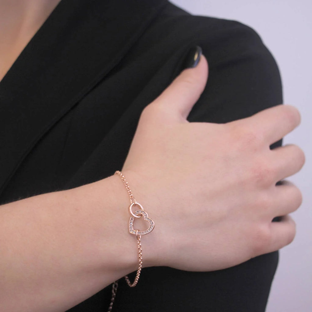 Locked heart bracelet - Rose gold and crystal