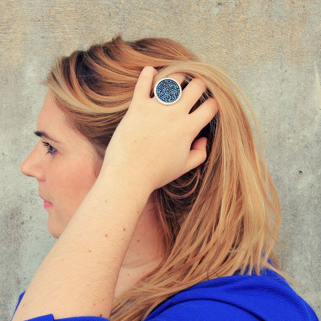 Ocean ring - Silver and blue - Size 52