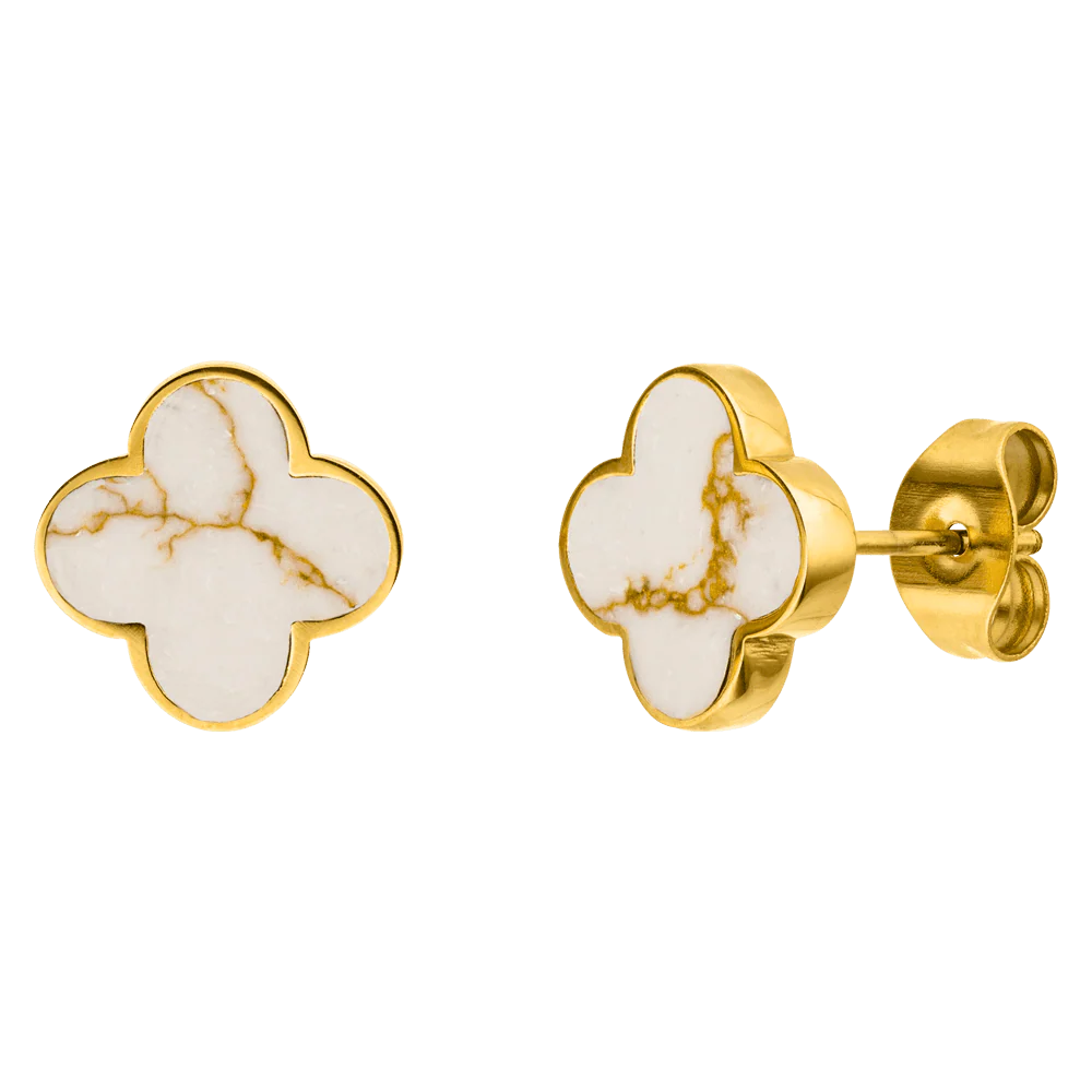 White-gold clover stud earrings - 18K gold-plated